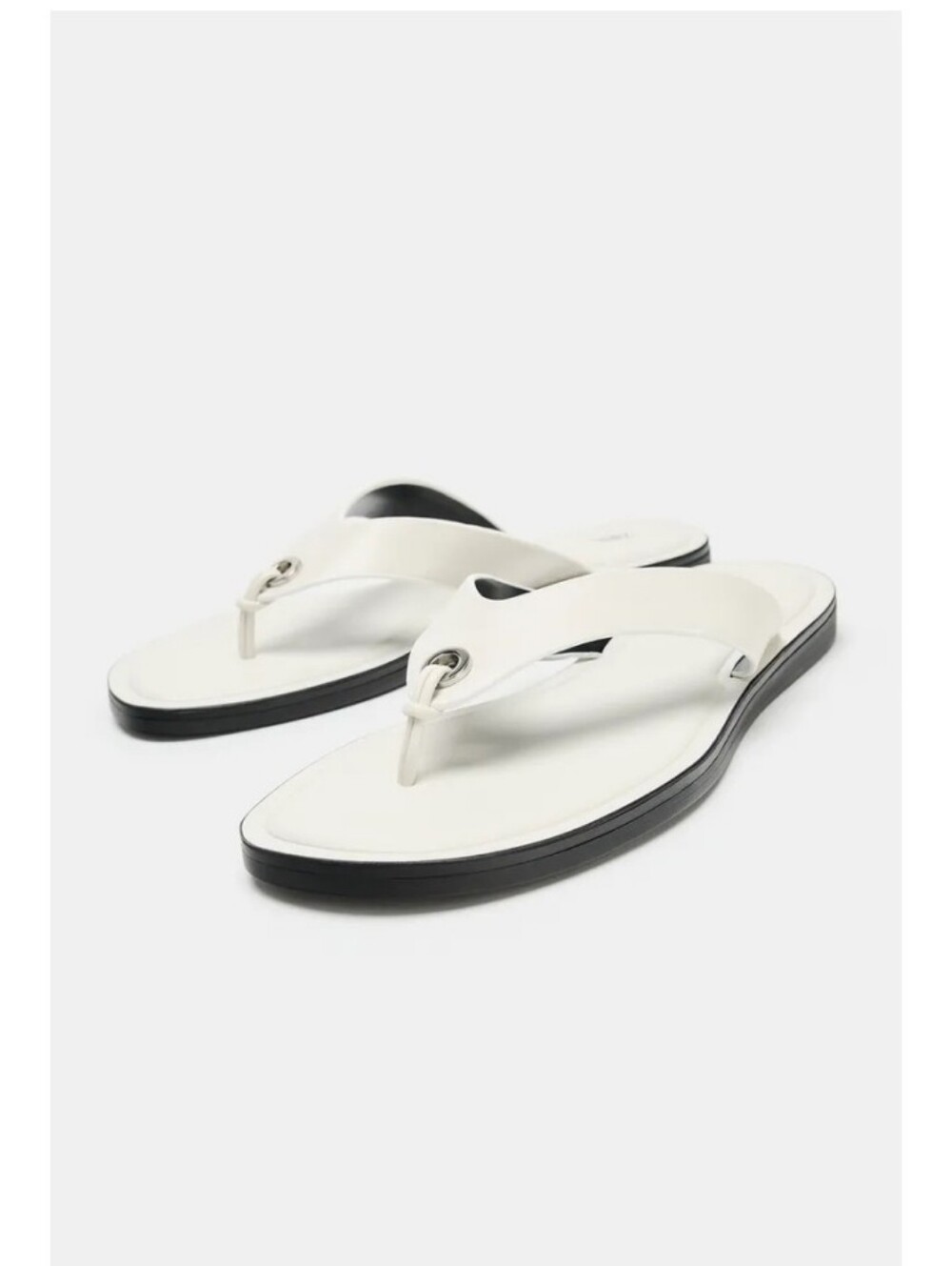 Zara Leather White Thong Sandals with Black Sole - Picture 2 of 12